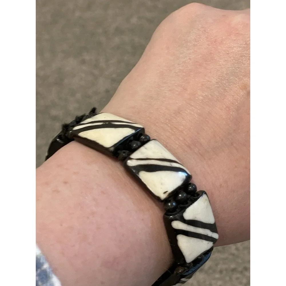 Black & White Acrylic slab‎ Stretch Bangle Bracelet f